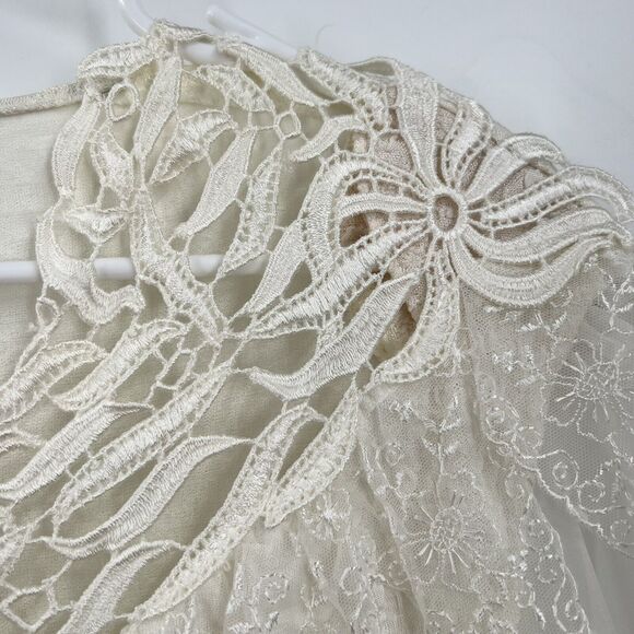 VTG Bhatti France Lace Ruffle Bodysuit Shoulder Pads Victorian S/M Classy - Picture 11 of 16